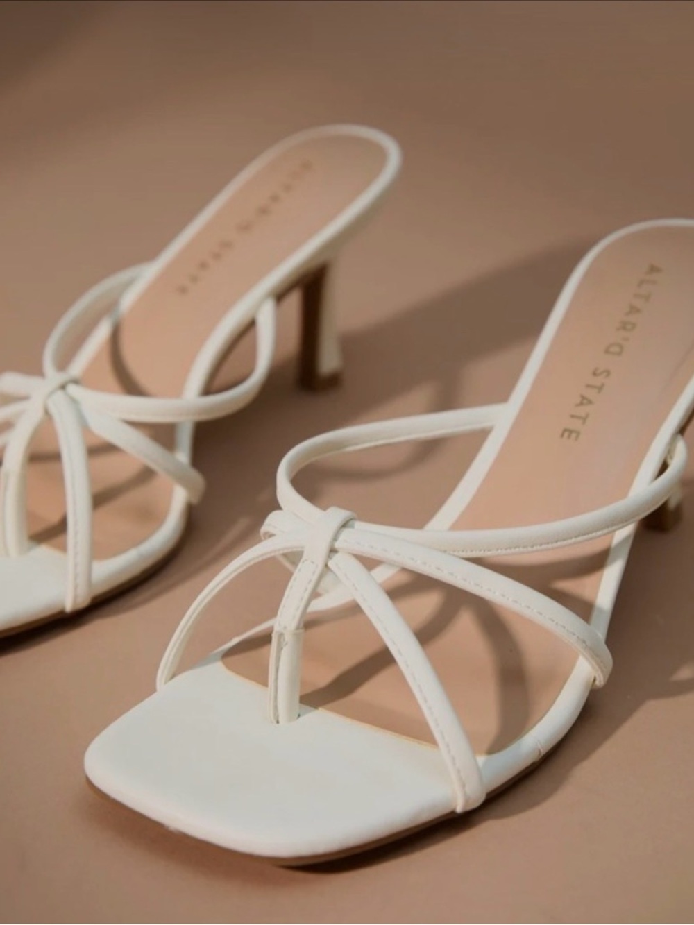 Altar'd State Cream Strappy Square-Toe Heeled Sandals